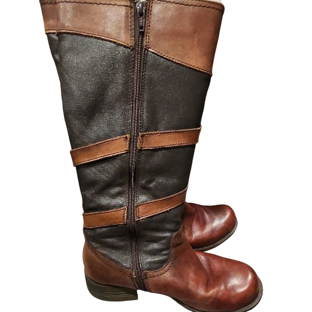 Bass‎ Dresden Knee High Boots Brown Leather Textile Buckle Straps Women Size 8M